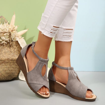Damen Wedge-Sandalen mit elastischem Riemen und atmungsaktiver Oberflächenstruktur Stalluxe