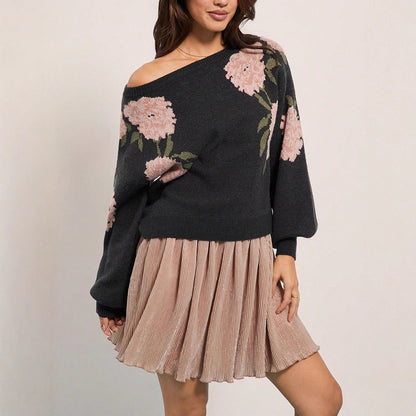 Damen lockerer Strickpullover mit floralem Design Stalluxe