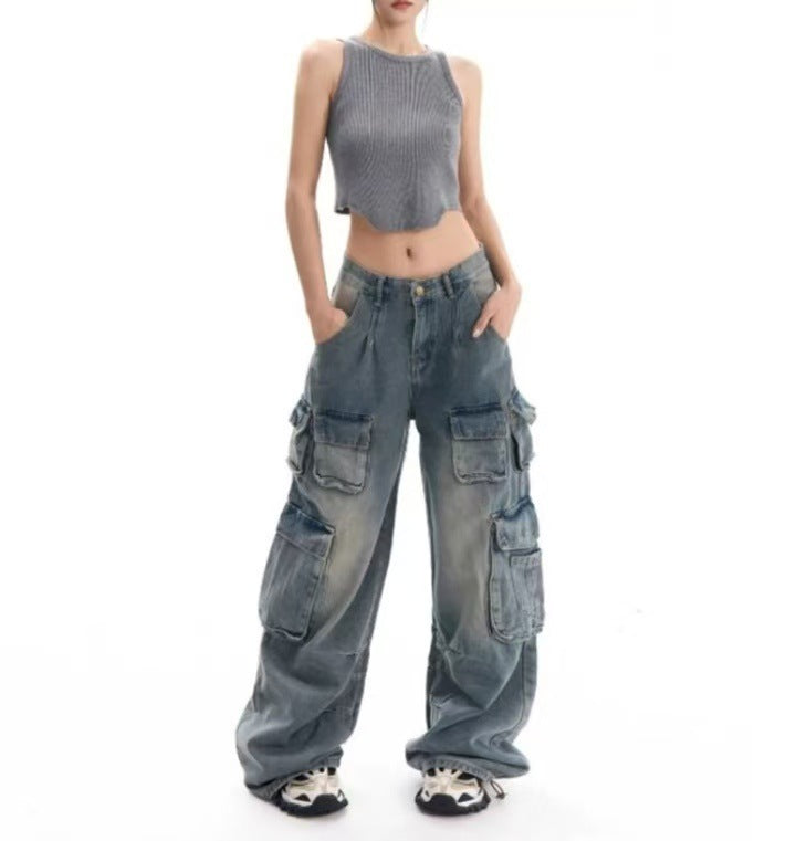 Damen weite Cargo-Jeans mit praktischen Seitentaschen Stalluxe