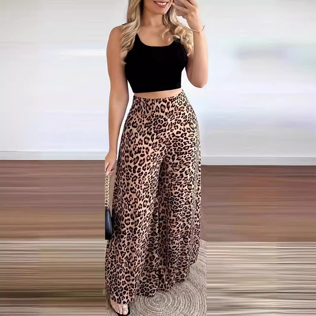 Damen weite Palazzohosen mit Leopardenmuster Stalluxe