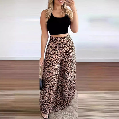 Damen weite Palazzohosen mit Leopardenmuster Stalluxe