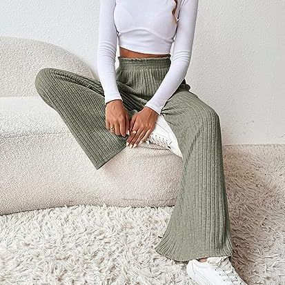 Damen Weite Ripp-Hosen mit elastischem Bund Stalluxe
