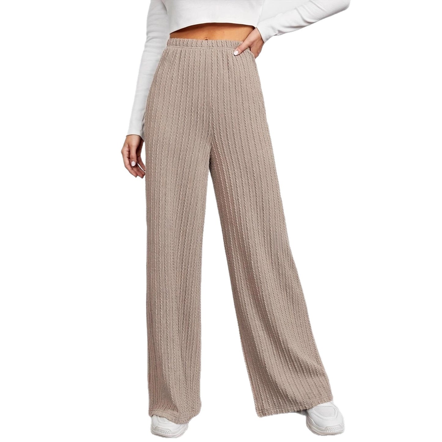 Damen elegante Strickpalazzo-Hosen mit hohem Bund und Rippstruktur Stalluxe