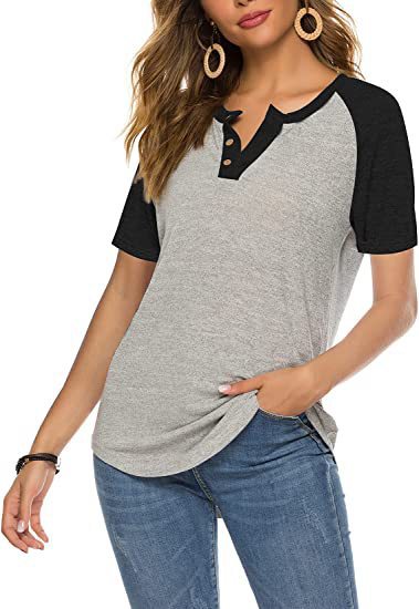 Damen lässiges Kurzarm-Henley-Shirt mit Knopfleiste Stalluxe