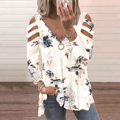 Damen Bluse mit floralem Cut-Out-Design und lässigem V-Ausschnitt Stalluxe