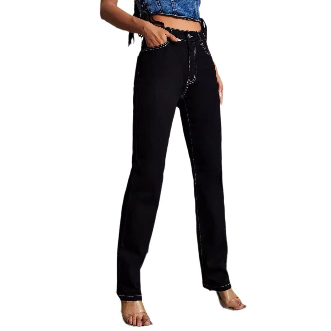 Damen Regular Fit Jeanshose mit hohem Bund und stylischen Kontrastnähten Stalluxe