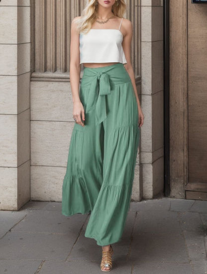 Damen Weitgeschnittene Sommerhose mit elastischem Bund und seitlichem Kordelzug Stalluxe