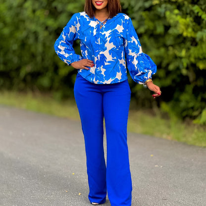 Damen Elegantes Set bestehend aus lässiger Bluse mit voluminösen Ärmeln und klassischer Hose Stalluxe