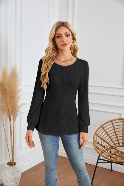 Damen Bluse mit luftigen Lochmustern und eleganten Puffärmeln Stalluxe