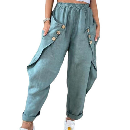 Damen Legere Leinenhose mit Knopfdetails und großen Taschen Stalluxe