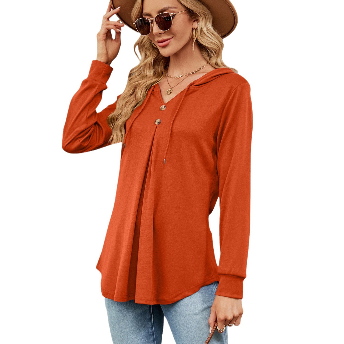 Damen Viskose Hoodie mit Knopfleiste und asymmetrischem Saum Stalluxe