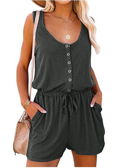 Damen Jumpsuit mit knöpfbarem Dekolleté und praktischen Taschen Stalluxe