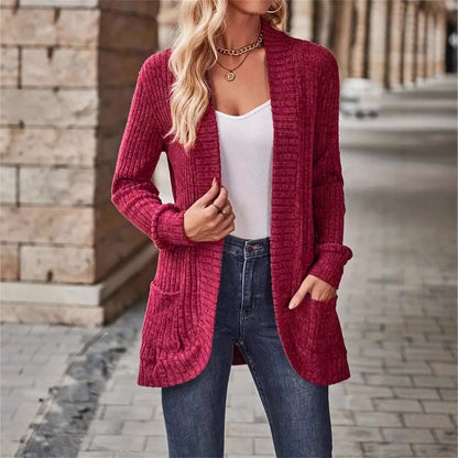 Damen lässige Strickjacke mit Taschen und strukturiertem Design Stalluxe