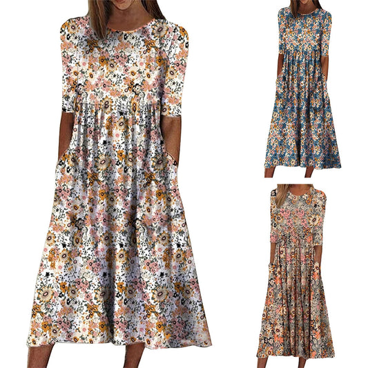 Damen Fließendes Maxikleid mit floralem Muster und praktischen Taschen Stalluxe