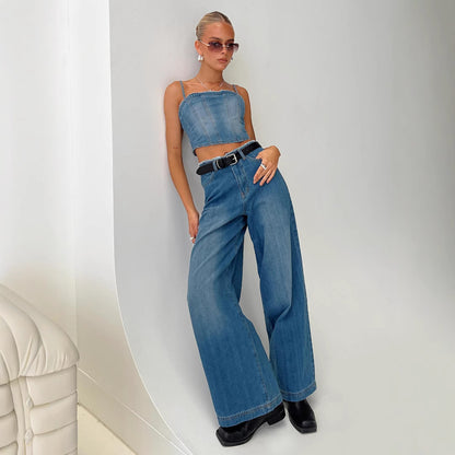 Damen Weit geschnittene Denim-Jeans mit fransigen Säumen Stalluxe