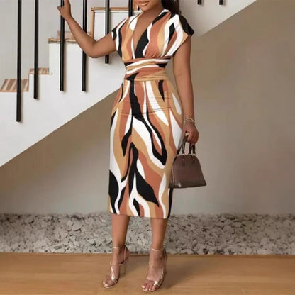 Damen Patchwork-Kleid im Jeansstil mit V-Ausschnitt und taillierter Silhouette Stalluxe