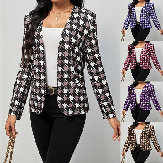 Damen modischer Blazer mit auffälligem Hahnentritt-Muster und elegantem Schnitt Stalluxe