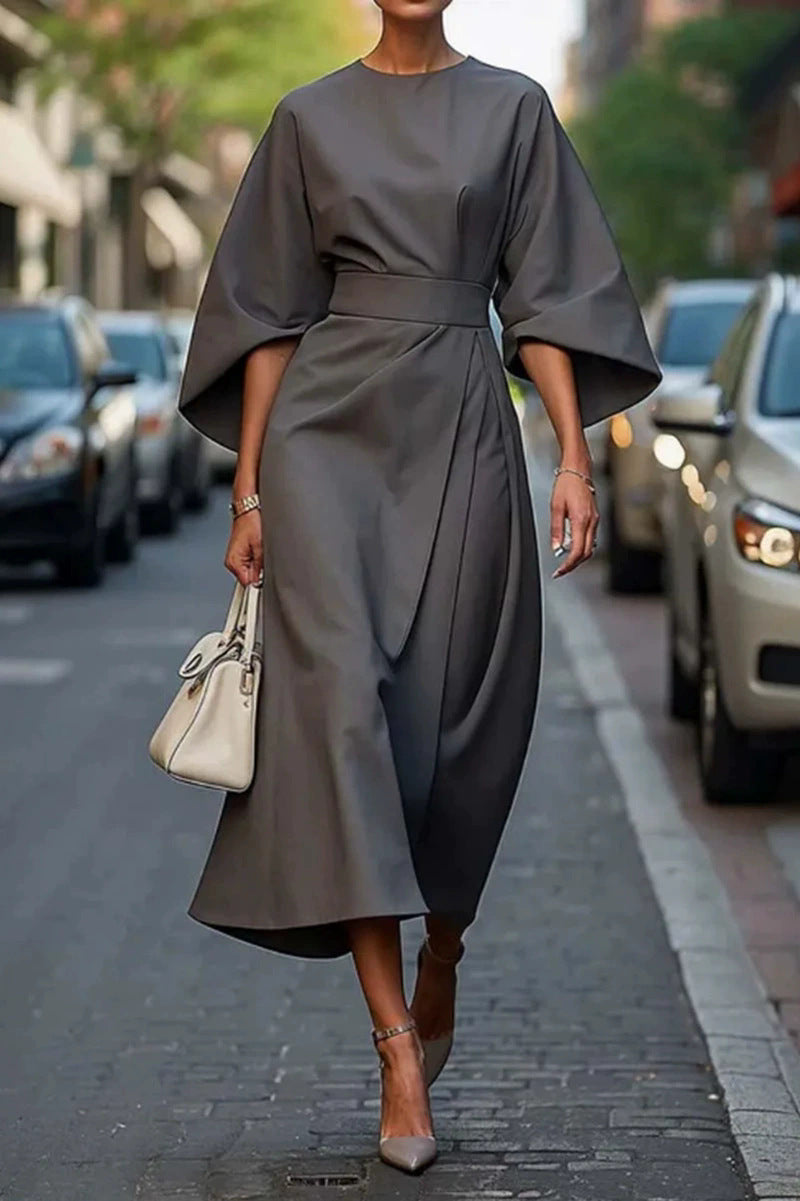 Damen elegante Midi-Kleid mit voluminösen Ärmeln Stalluxe