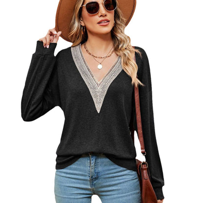 Damen V-Ausschnitt Pullover mit Spitzenakzenten und lässigem Schnitt Stalluxe