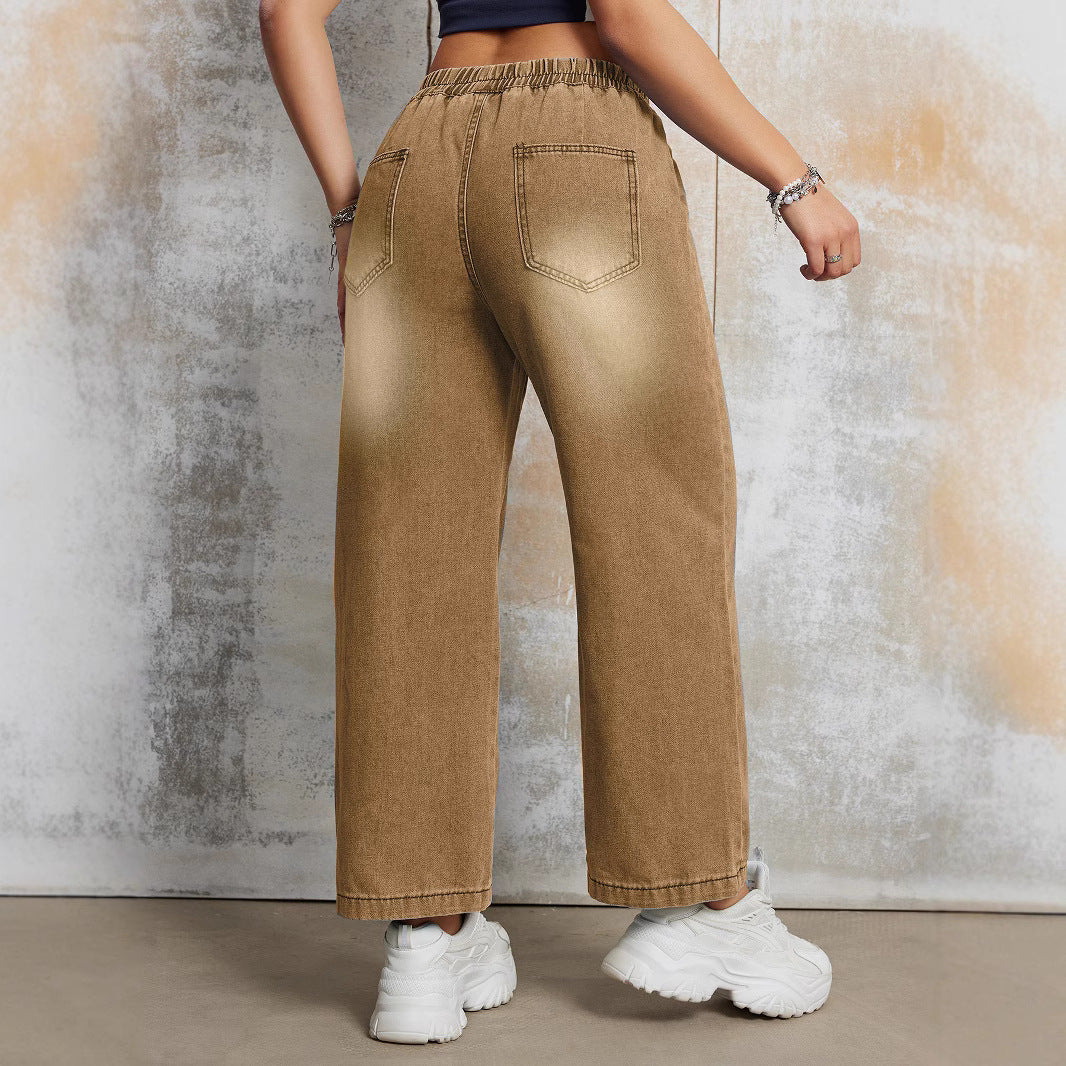 Damen Weit geschnittene Jeanshose mit elastischem Bund Stalluxe