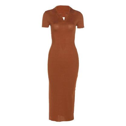 Damen figurbetontes Midi-Kleid mit V-Ausschnitt Stalluxe