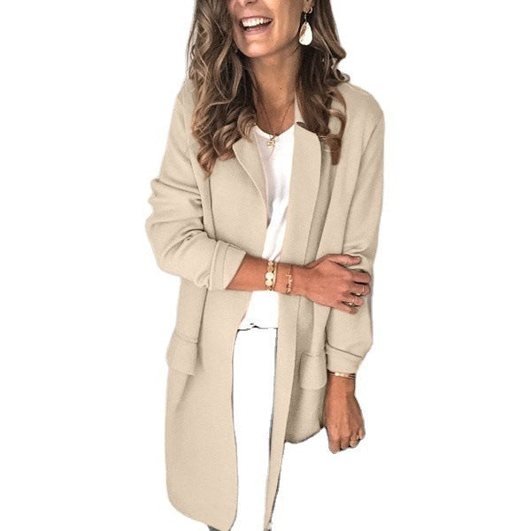 Damen stylische lange Jacke mit klassischem Revers Stalluxe