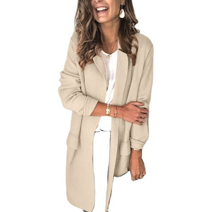 Damen stylische lange Jacke mit klassischem Revers Stalluxe