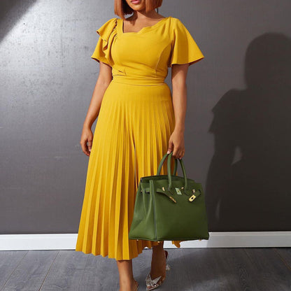 Damen Plissiertes Maxikleid mit einzigartigem Rüschendesign und eleganter Taillierung Stalluxe