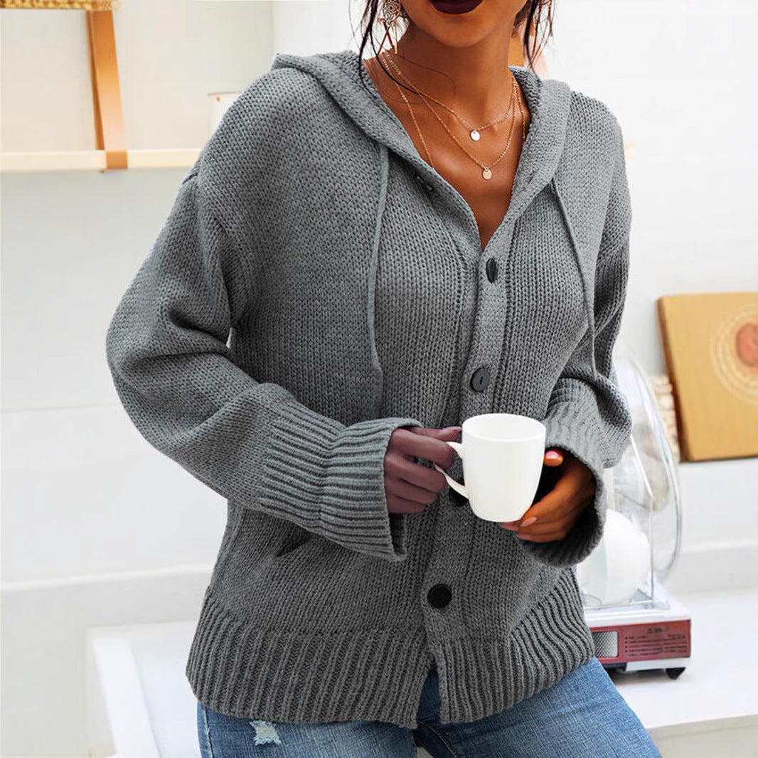 Damen Strickjacke mit Kapuze und knöpfen im lässigen Stil Stalluxe