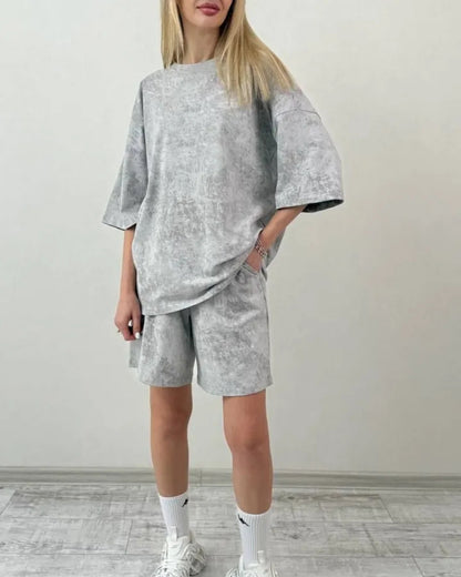 Damen lässiges Kurzarm-Set aus weichem Material mit bequemen Shorts Stalluxe
