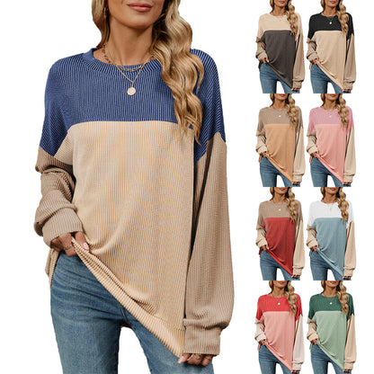 Damen Sweatshirt mit modischem Rippdesign und farblich abgesetzten Ärmeln Stalluxe