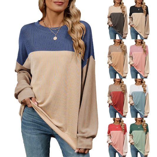 Damen Sweatshirt mit modischem Rippdesign und farblich abgesetzten Ärmeln Stalluxe