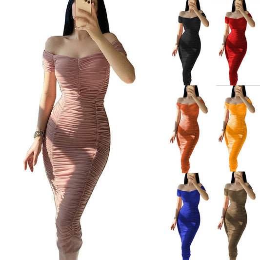 Damen figurbetontes Minikleid mit schulterfreiem Schnitt und Raffung Stalluxe