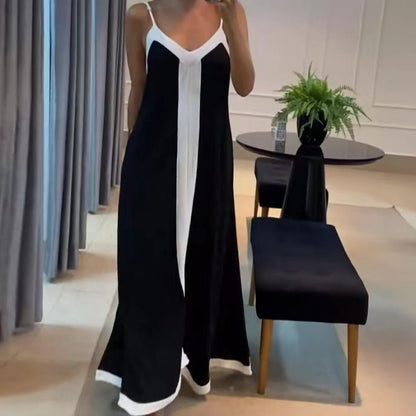 Damen Elegantes Maxikleid mit tiefem V-Ausschnitt und seitlichem Schlitz Stalluxe