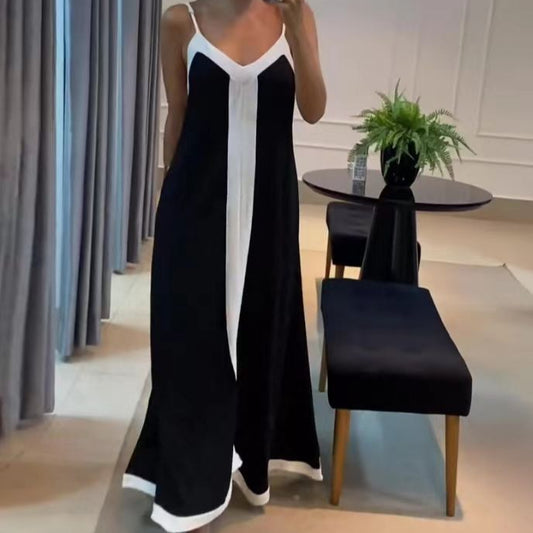 Damen Elegantes Maxikleid mit tiefem V-Ausschnitt und seitlichem Schlitz Stalluxe