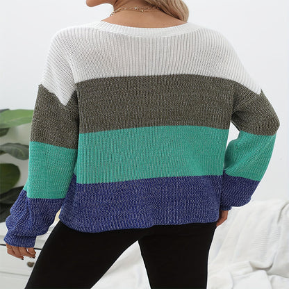 Damen lässiger Strickpullover mit farbigen Blockstreifen Stalluxe