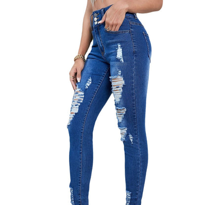 Damen Ripped High-Waist Jeans mit button-fly Detail und fransigem Saum Stalluxe