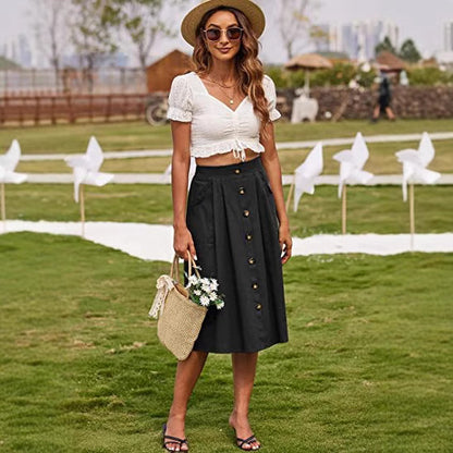 Damen Midi-Rock mit Knopfleiste und praktischen Taschen Stalluxe