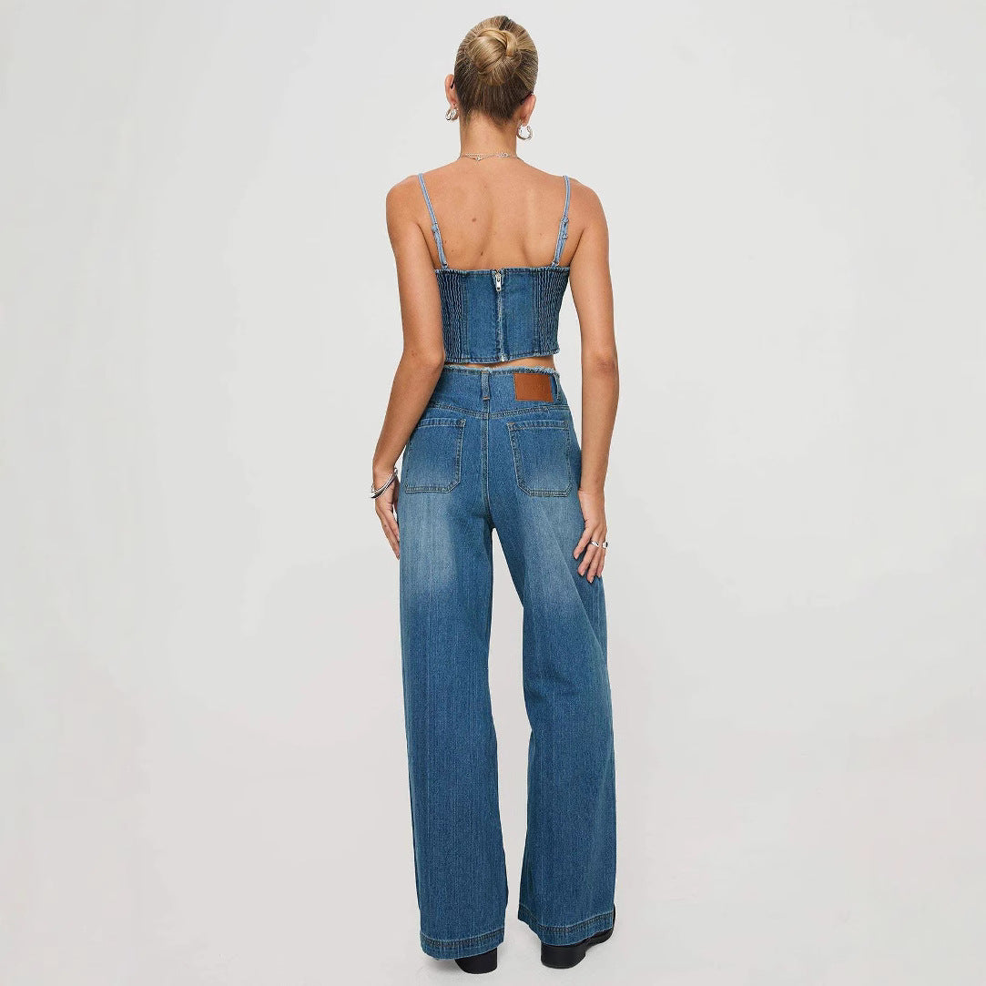 Damen Weit geschnittene Denim-Jeans mit fransigen Säumen Stalluxe