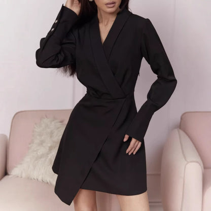 Damen Wickelkleid mit elegantem V-Ausschnitt und langen Ärmeln Stalluxe