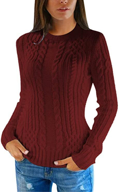 Damen Pullover mit hohem Kragen und Zopfmuster Stalluxe Rot