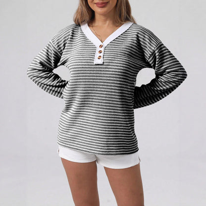 Damen Langarmshirt mit strukturiertem Gewebe und modischen Knopfdetails Stalluxe