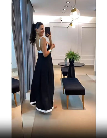 Damen Elegantes Maxikleid mit tiefem V-Ausschnitt und seitlichem Schlitz Stalluxe