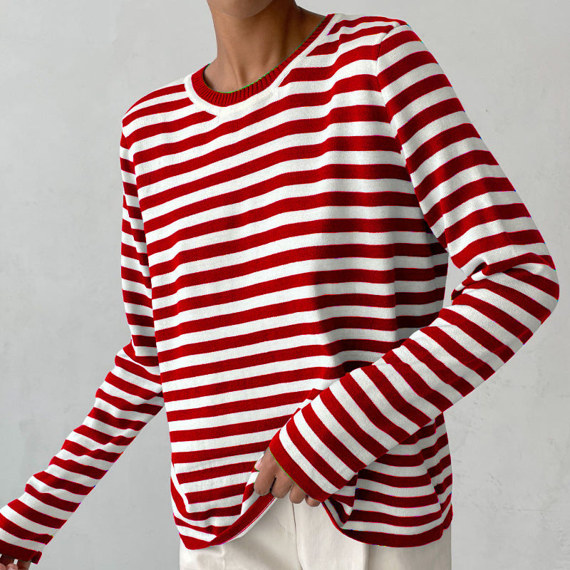 Damen lässiger Strickpullover mit gestreiftem Muster und weitem Schnitt Stalluxe