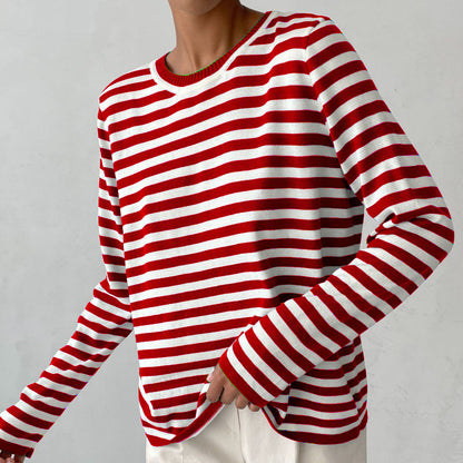Damen lässiger Strickpullover mit gestreiftem Muster und weitem Schnitt Stalluxe