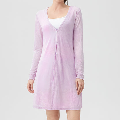Damen Langer Cardigan mit knöpfbarem Verschluss und leicht transparenter Struktur Stalluxe