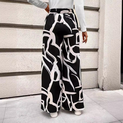 Damen Weit geschnittene Chiffon-Hosen mit modernem Grafikmuster Stalluxe