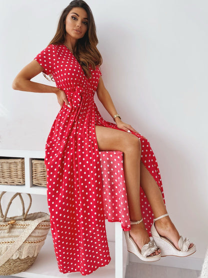 Damen Maxi-Kleid mit Knopfverschluss und tiefem V-Ausschnitt Stalluxe