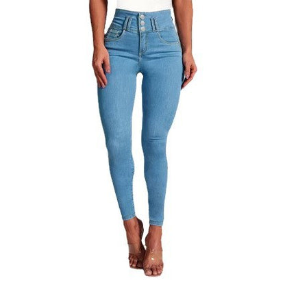 Damen High-Waist Skinny Jeans mit Knopfdetails und figurbetontem Schnitt Stalluxe