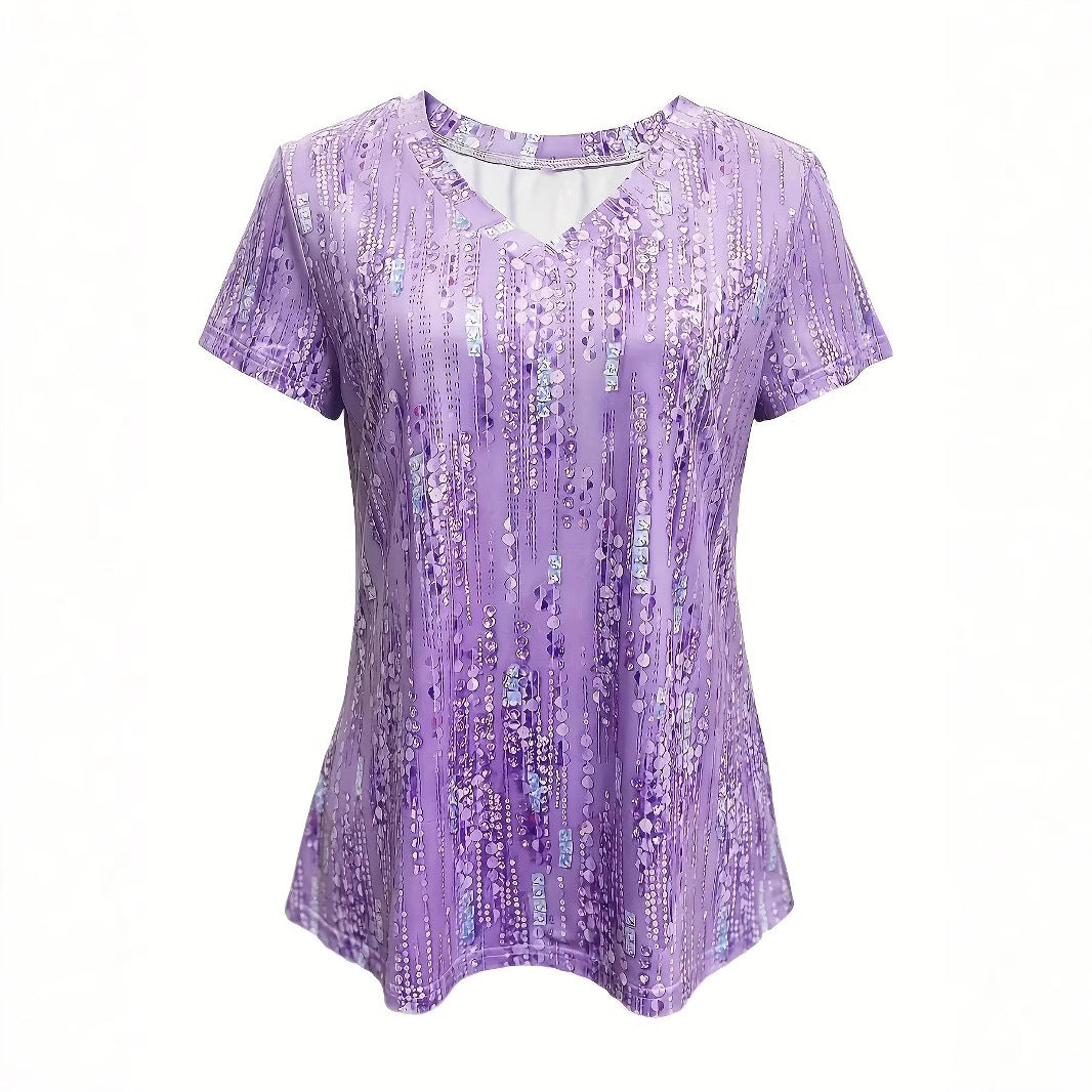 Damen Glitzerndes V-Ausschnitt T-Shirt mit kurzen Ärmeln Stalluxe